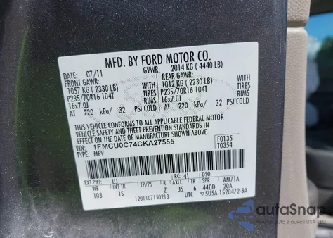 2012 Ford Escape Xls из США, поврежденный, VIN 1FMCU0C74CKA27555